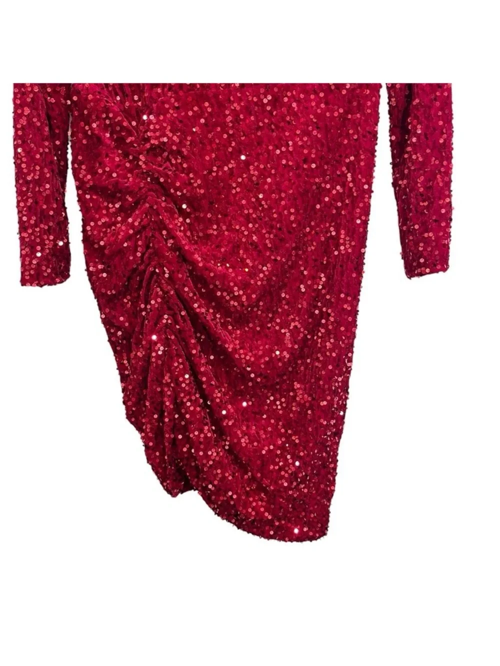 Eloquii Red Ruched Sequin Dress Long Sleeve Mockneck 16